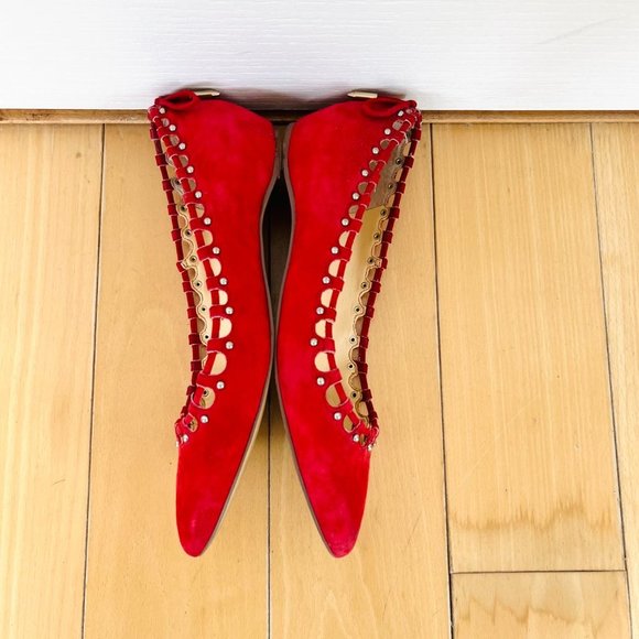 IVANKA Trump Red Suede Pointed Toe Ballet Flats Shoes Bow, Size 5 - Picture 4 of 6